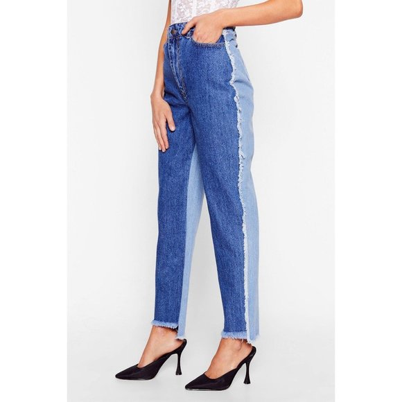 Nasty Gal Two Tone Distressed Mom Jeans NWT - Picture 9 of 9
